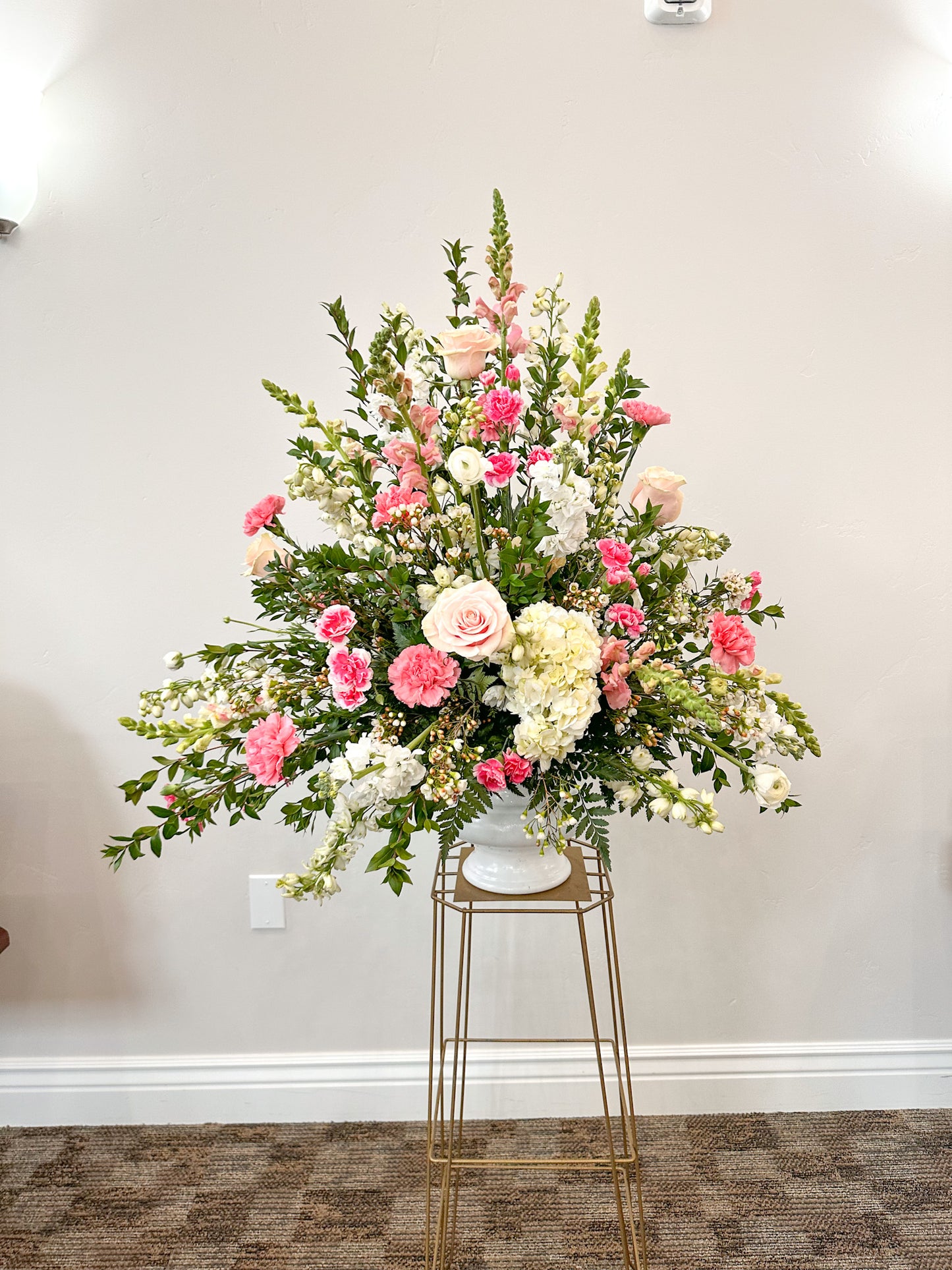 Pink Casket Spray Arrangement and Container