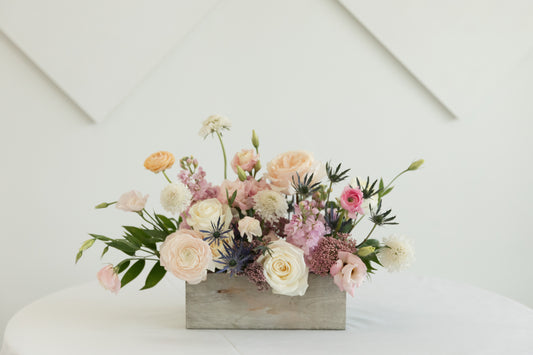 Wooden Box with Roses and Spring Flowers