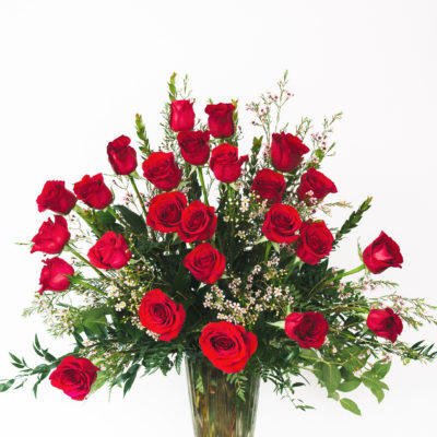 Two Dozen Long Stem Red Roses in Vase
